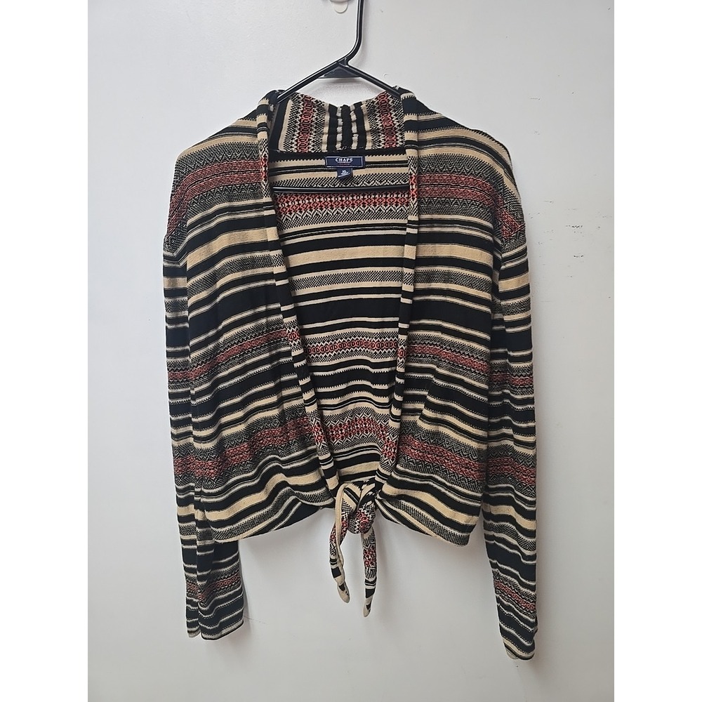 Chaps Denim Aztec Cardigan XL Tie Front Cotton Southwestern Striped Y2K Boho 90s